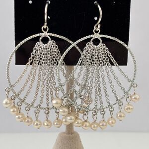 Vintage Pearl Sterling Silver Dangle Earrings Elegant Bridesmaid Event Prom Hoco